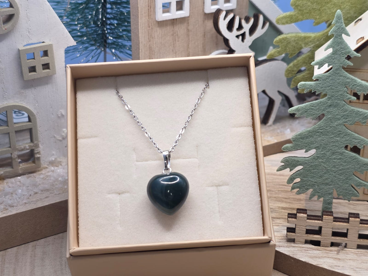 Ciondolo cuoricino agata muschiata pietra naturale