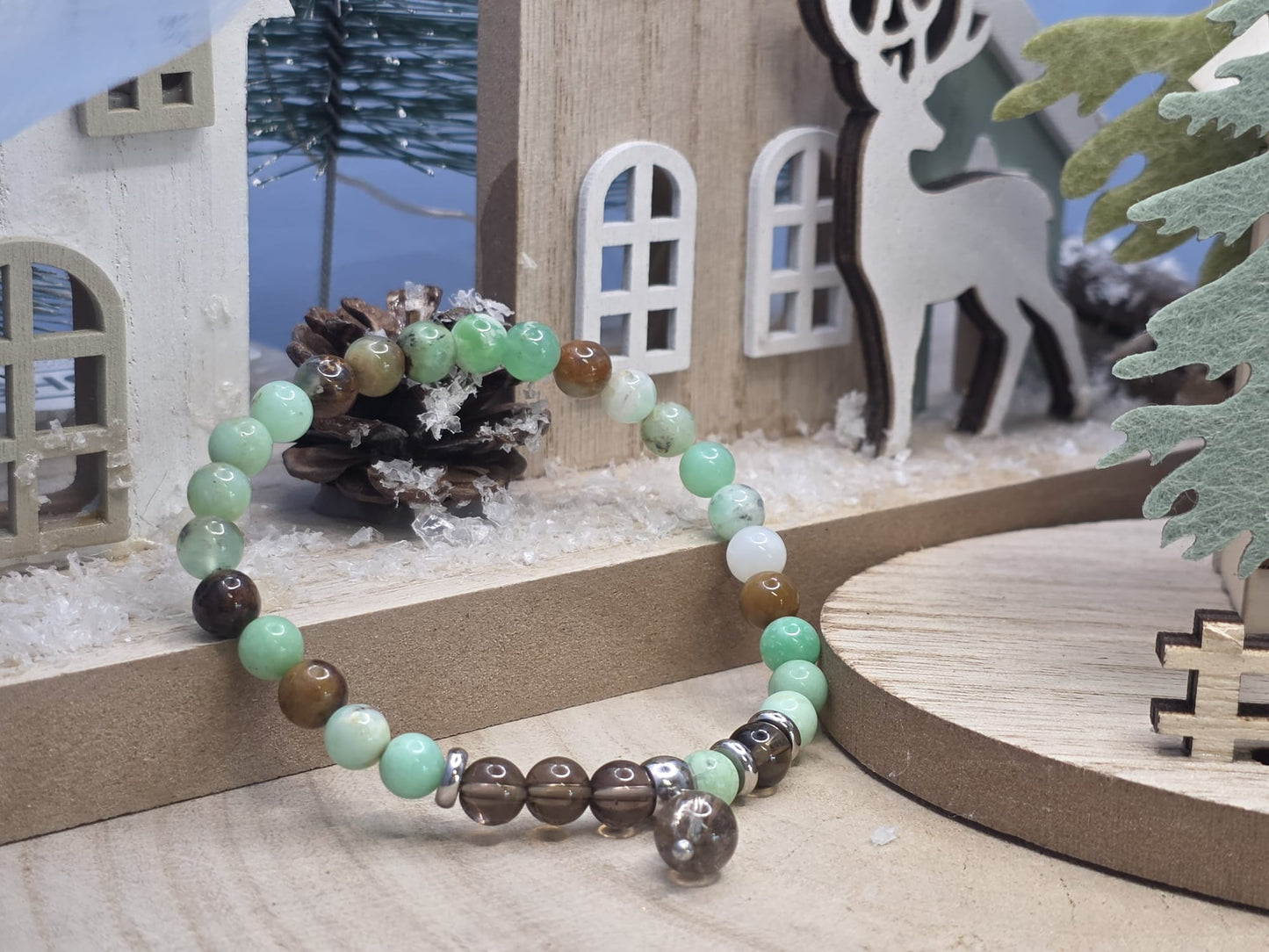 Bracciale Crisoprasio e Quarzo fumè pietra naturale