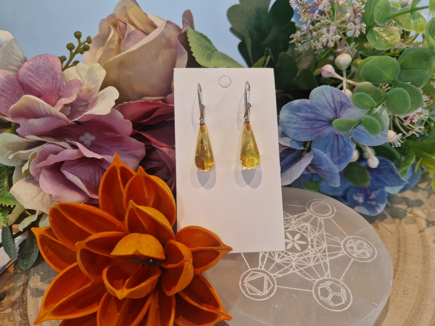 Orecchini goccia Ambra e argento
