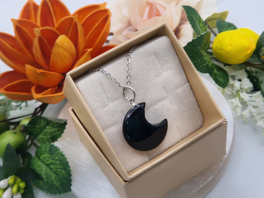 Ciondolo luna Ossidiana Nera pietra naturale