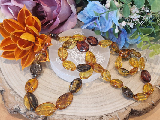 Collana ambra naturale piatta