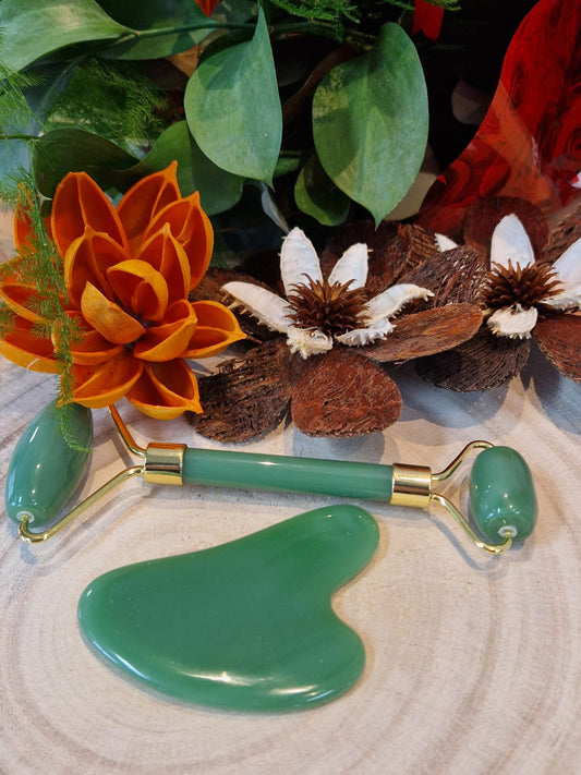 Set roller con guasha avventurina verde