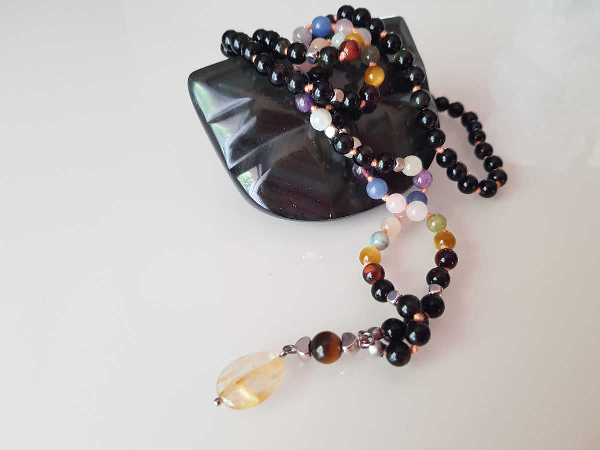 Mala 108 ossidiana nera e 7 chakra